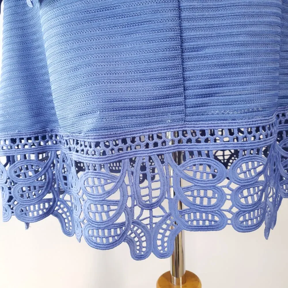 NEW self-portrait Lace Peplum Dress Blue Plunging Neck Revolve Women 2 - Picture 14 of 15